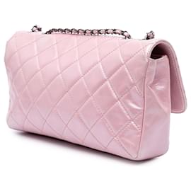 Chanel-Chanel Rose Moyen CC Matelassé Métallique Cuir de Veau Coco Plis Flap-Rose