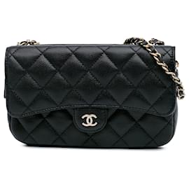 Chanel-Porte-monnaie à chaîne en caviar matelassé noir CC de Chanel-Noir