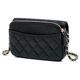 Chanel-Porte-monnaie à chaîne en caviar matelassé noir CC de Chanel-Noir