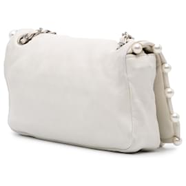 Chanel-Chanel Flap en agneau blanc perles obsession-Blanc,Blanc cassé