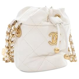 Chanel-Sac seau à cordon en caviar matelassé blanc mini Chanel Twist Your Buttons-Blanc