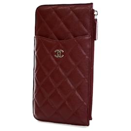 Chanel-Pochette portefeuille plate en caviar matelassé rouge CC de Chanel-Rouge,Bordeaux