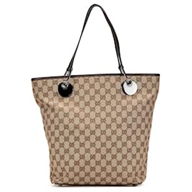 Gucci-Gucci Brown GG Canvas Eclipse Tote-Brown,Beige
