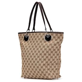 Gucci-Gucci Brown GG Canvas Eclipse Tote-Brown,Beige