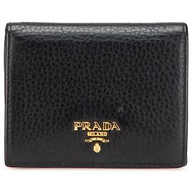 Prada Schwarze Vitello Grain Bifold Geldbörse Schwarz