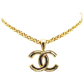 Chanel-Collier pendentif CC en or plaqué Chanel-Doré