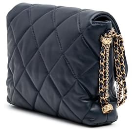 Chanel-Chanel Bleu Mini Matelassé en Agneau Crush sur Chaînes Rabat-Bleu,Bleu Marine