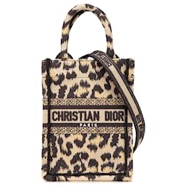 Dior-Dior Brown Mizza Mini Embroidered Canvas Leopard Vertical Book Tote-Brown