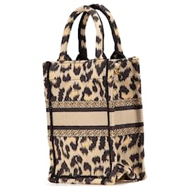 Dior-Dior Brown Mizza Mini Embroidered Canvas Leopard Vertical Book Tote-Brown