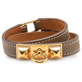 Hermès-Bracelet Double Tour Rivale en Epsom Marron Hermès-Marron,Taupe
