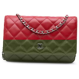 Chanel-Chanel Red CC Lambskin Wallet on Chain-Red