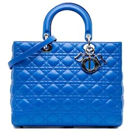 Dior-Dior Blue Large Lambskin Cannage Lady Dior-Blue