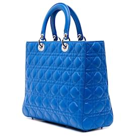 Dior-Dior Blue Large Lambskin Cannage Lady Dior-Blue