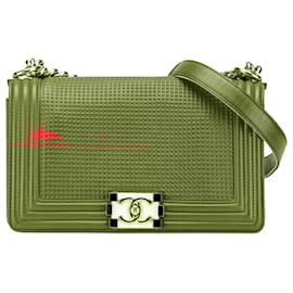 Chanel-Chanel Red Old Medium Lambskin Embossed Cube Boy Flap-Red