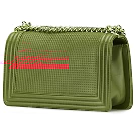 Chanel-Chanel Red Old Medium Lambskin Embossed Cube Boy Flap-Red