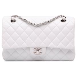 Chanel-Chanel White Medium Classic Caviar Double Flap-White