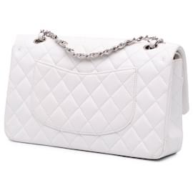 Chanel-Chanel White Medium Classic Caviar Double Flap-White