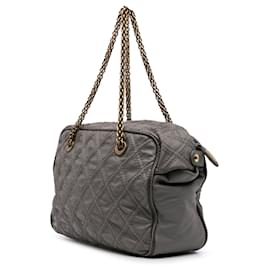 Chanel-Sac Triptyque en Cuir de Veau Matelassé Chanel Gris CC-Marron