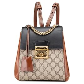 Gucci-Gucci Brown GG Supreme Padlock Backpack-Brown,Beige,Other