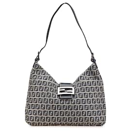Fendi-Fendi Gray Zucchino Canvas Shoulder Bag-Brown