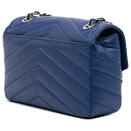 Chanel-Chanel Bleu Moyen Chevron Caviar Centre de Données Enveloppe Rabat-Bleu