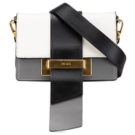 Bolsa de fita em couro de bezerro tricolor cinza Prada Marrom