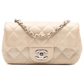Chanel-Chanel Brown Extra Mini Rectangulaire Classique Caviar Simple Rabat-Marron,Beige