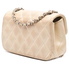 Chanel-Chanel Brown Extra Mini Rectangulaire Classique Caviar Simple Rabat-Marron,Beige