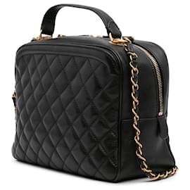 Chanel-Chanel Noir Moyen CC Matelassé en Cuir de Veau Vanity Case-Noir