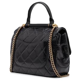 Chanel-Chanel Bleu Moyen Matelassé Cuir de Veau Verni Poignée Supérieure en Barres Dorées-Bleu,Bleu Marine