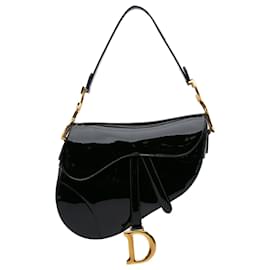 Dior-Dior Black Patent Saddle Bag-Black