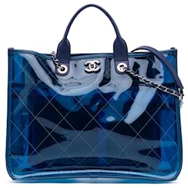 Chanel-Chanel Blue Medium PVC and Lambskin Coco Splash Shopping Tote-Blue