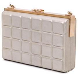 Chanel-Pochette en cuir d'agneau métallisé Chanel Gold Chocolate Bar avec chaîne-Doré,Autre