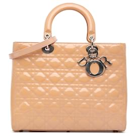 Dior-Dior Brown Large Patent Cannage Lady Dior-Brown,Beige