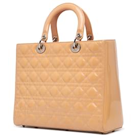 Dior-Dior Brown Large Patent Cannage Lady Dior-Brown,Beige