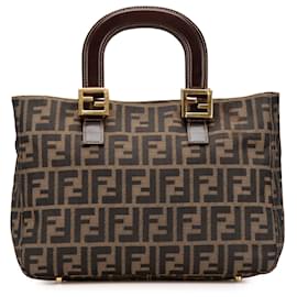 Fendi-Fendi Brown Small Zucca Canvas Twins Tote-Brown
