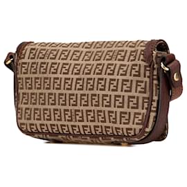 Fendi-Fendi Brown Zucchino Canvas Shoulder Bag-Brown,Beige