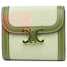 Céline-Celine Brown Triomphe Canvas Tri-fold Wallet-Brown,Beige