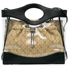 Chanel-Sac de shopping Chanel en PVC noir et cuir de veau 31-Noir