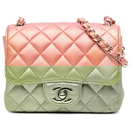 Chanel-Chanel Orange Mini Square Iridescent Calfskin Flap-Other