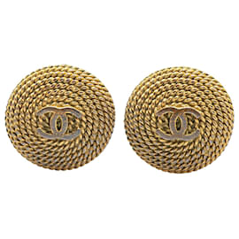 Chanel-Chanel Gold Gold Plated CC Rope Clip On Earrings-Golden