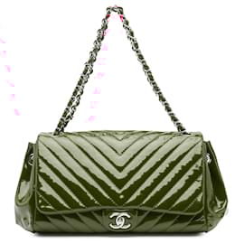 Chanel-Chanel Red CC Chevron Patent Accordion Single Flap-Red