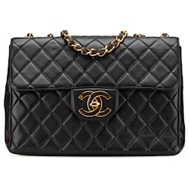 Chanel-Chanel Noir Jumbo XL Classique Cuir d'Agneau Simple Rabat-Noir