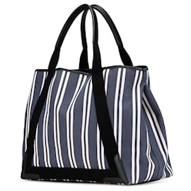 Balenciaga-Balenciaga Blue Canvas Striped Navy Cabas M-Blue