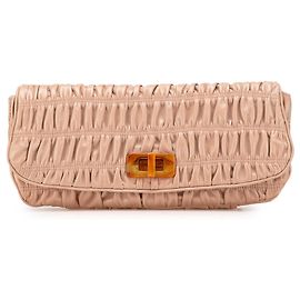 Prada Brown Nappa Gaufre Turn Lock Clutch Brown Beige