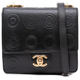 Chanel-Chanel Mini Sac Carré Noir en Cuir de Veau Embossé Coco-Noir