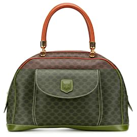 Céline-Celine Brown Macadam Coated Canvas Handbag-Brown
