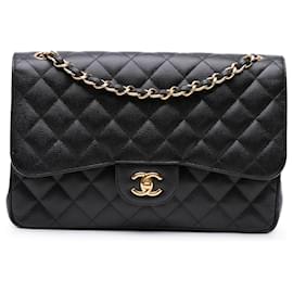 Chanel-Chanel Black Jumbo Classic Caviar Double Flap-Black