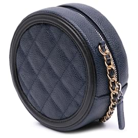 Chanel-Sac à bandoulière rond en caviar bleu Chanel CC Filigree-Bleu,Autre
