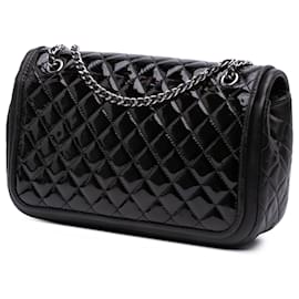 Chanel-Chanel Noir Moyen Matelassé en Vernis et Agneau Classique Twist Flap-Noir